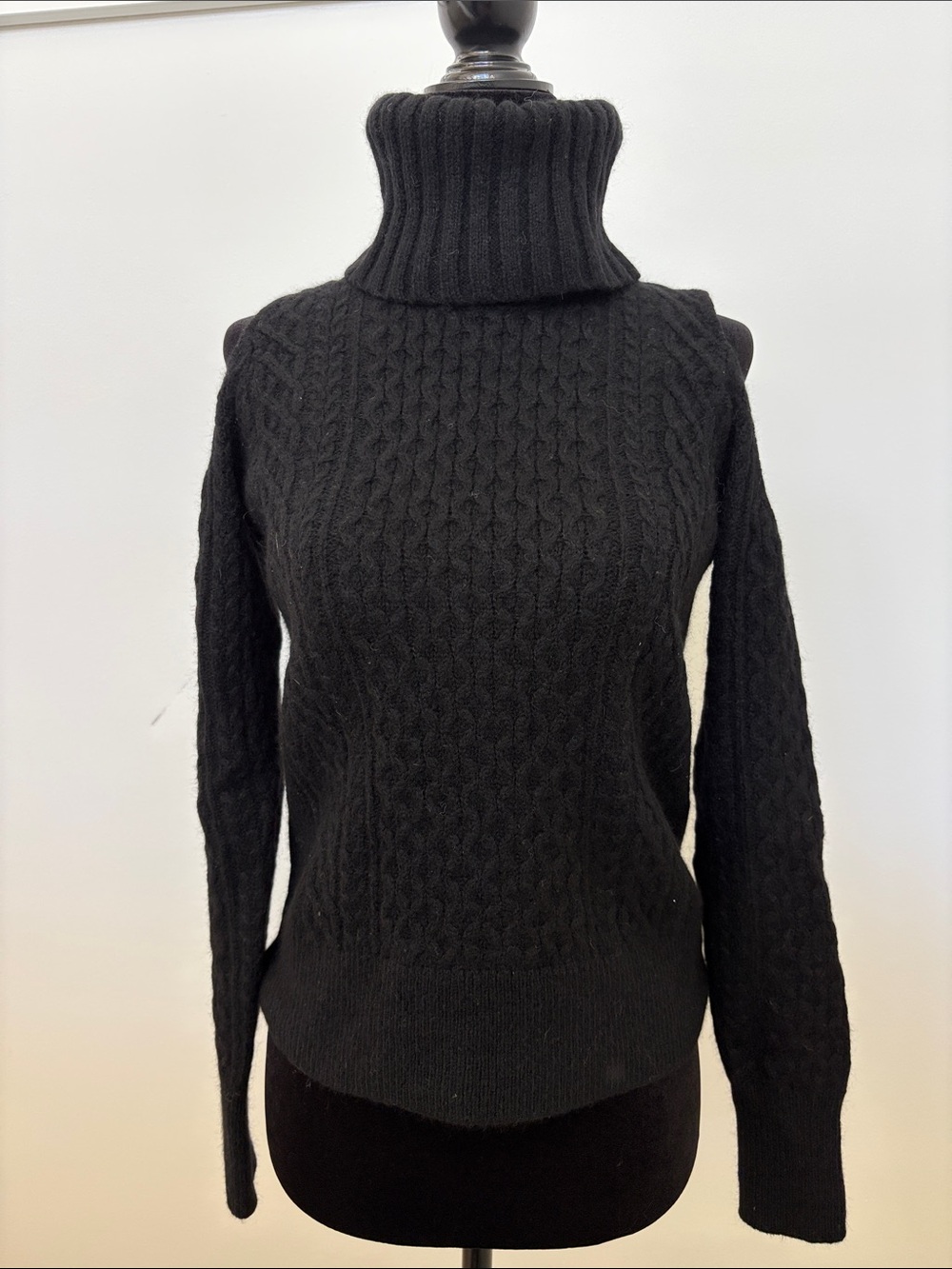 Theory Black Cable-Knit Turtleneck Sweater
